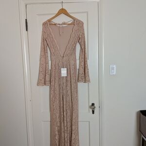 Mumu Lace Maxi Dress in Blush Taupe